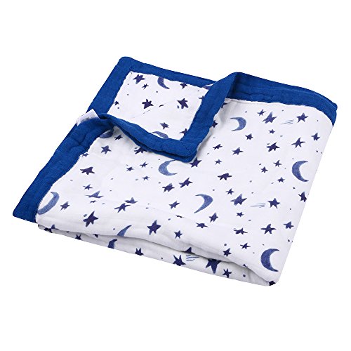 image for LittleJump Muslin Stroller Blanket - Starry Sky Print Bamboo Summer Bl