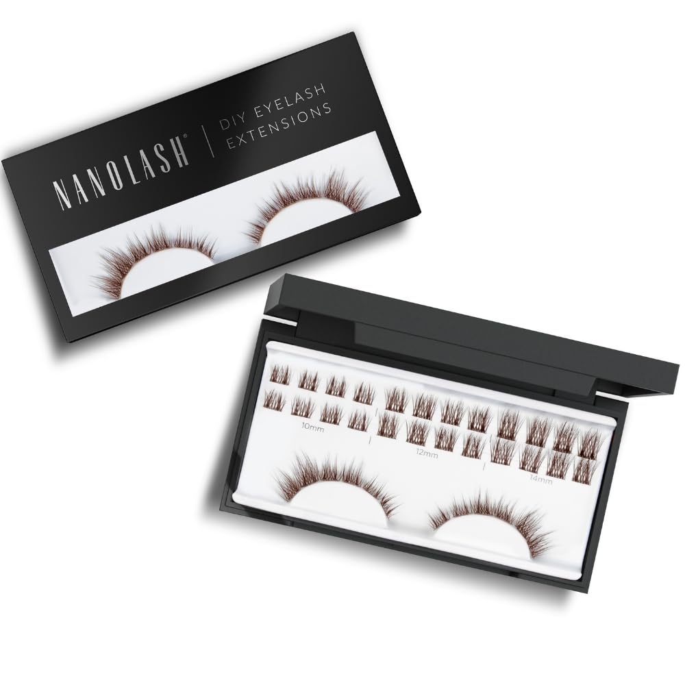 Nanolash DIY Eyelash Extensions 36 pcs - cluster lashes DIY, cluster false eyelashes for lash extensions at home, individual cluster lashes (Brown, DIVINE)