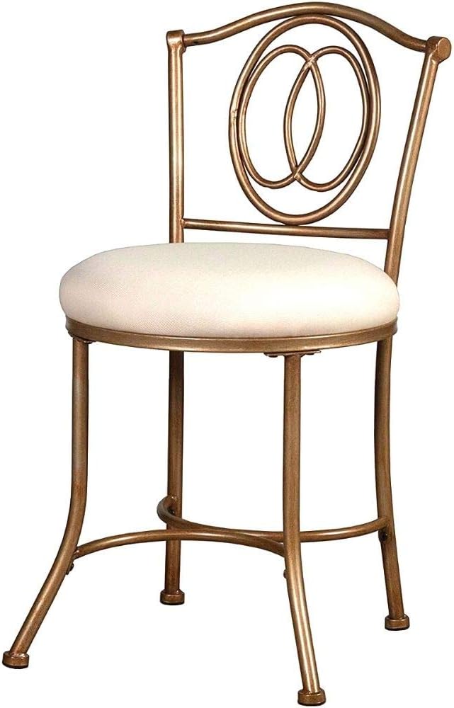 Gold Vanity Chair with Back Upholstered Stool for Bedroom Bathroom Makeup Metal Fancy Queen for Women Glam Retro Modern Contemporary Victorian Paris Luxury Oval Girly Design Beauty & eBook by NAKSHOP