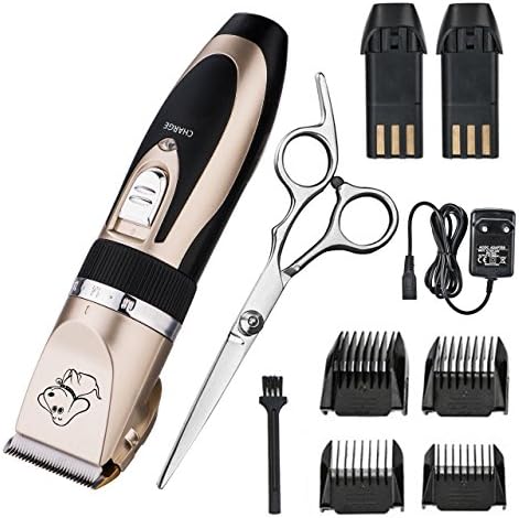 Pet Hair Clippers,Justmysport Low Noise Rechargeable Cordless Trimming Kit Electric Professional Home Pet Dogs And Cats Grooming Trimming Clipper Set Gold