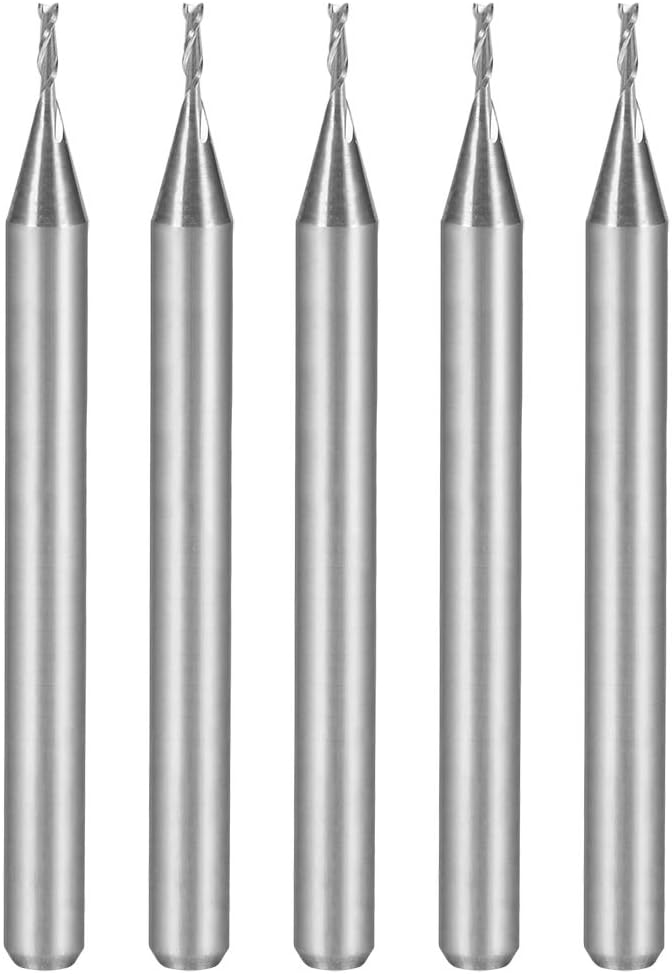 sourcingmap 5PCS 1/8" Shank 0.8mm x 3mm Carbide End Mill CNC Router Bits 2 Flute Milling Bit for Acrylic PVC MDF Wood
