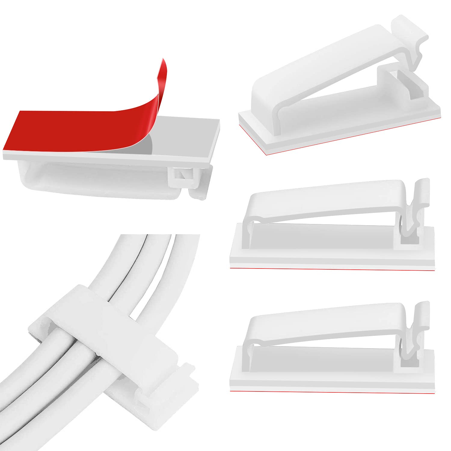 Sukudon 60 PCS Large Strong Self-Adhesive Plastic Outdoor Cable Clips, Wire Fixing Manager, 33mm Suitable for Car, Home and Office(White)