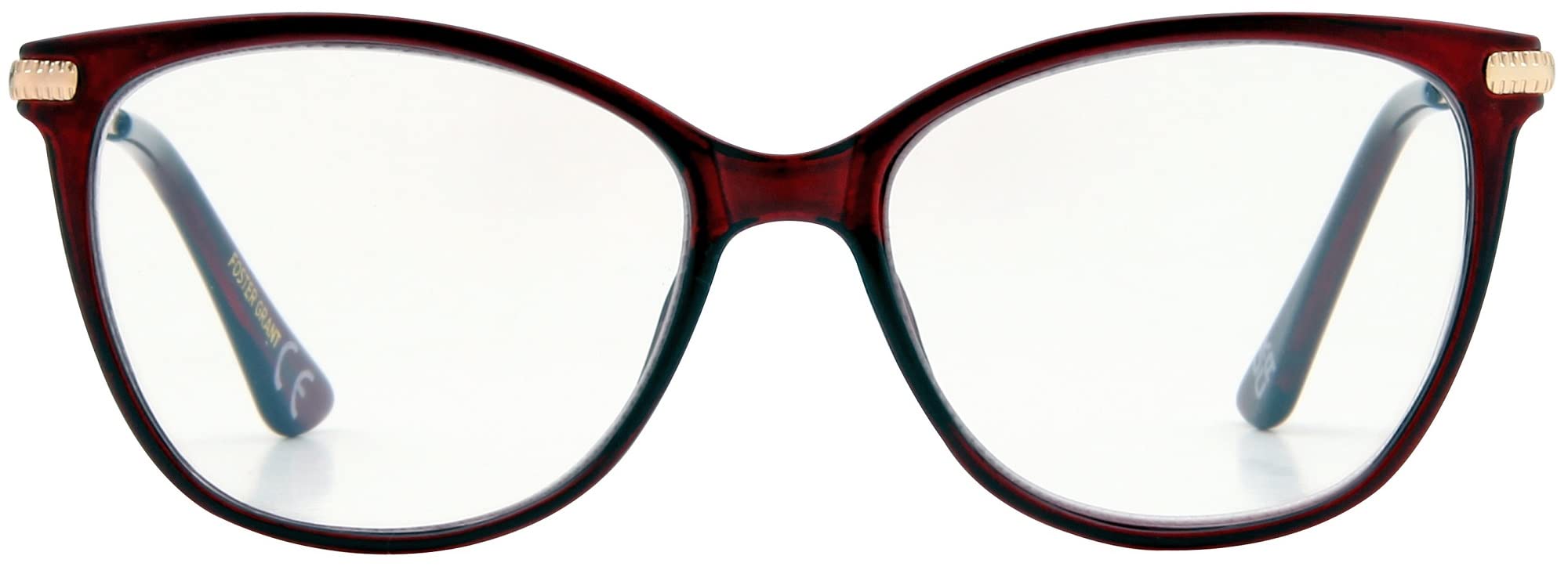 Foster Grant Elm Reading Glasses for Women +2.00 – Cat Eye Frame in Translucent Wine with Spring Hinges, Scratch-Resistant Coating & Protective Case