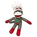Sock Monkey Plush by ColorBoxCrate 12 inch Classic Brown Sock Monkey with Christmas Tree Joy Stitching - Red Sock Monkey Hands and Feet with Red Pom Pom Tossle Cap - Stocking Stuffer Christmas Gift