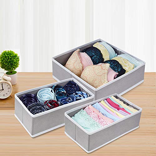 homyfort Cloth Dresser Drawer Organizers,Foldable Closet Storage Bins Cubes Dividers for Clothes,Underwear,Lingerie,Bras,Ties,Socks Set of 6 Light Grey