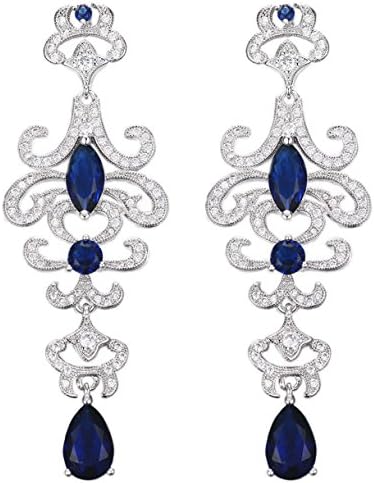 Platinum Plating Cubic Zirconia Flower Art Deco Sparkling Bridal Flower Dangle Drop Earrings for Women