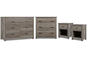 Vikiullf Farmhouse Bedroom Set - Grey Dresser and Nightstands, 6-Drawer + 3-Drawer + Nightstands