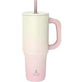 Zak Designs Sutton Travel Tumbler Benefiting St. Jude, For On the Go, 40oz Stainless Steel with Vacuum Insulation, Silicone Straw, and Carry Handle for Cold Drinks (Pink Ombre)