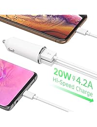 TalkWorks - Cargador de coche para iPhone, iPad, iPod, Samsung Galaxy, Android y dispositivos USB de 20 W 4,2 A, doble puerto, color blanco