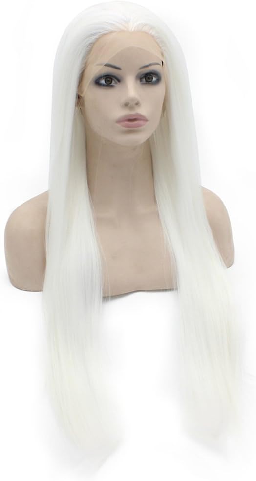 Extra Long Straight Snow White Lace Front Costume Party Wig - Image 4