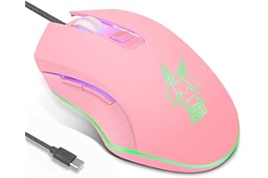 Huifen Wired USB C Gaming Mouse, Silent RGB Gaming Mice 7 Colors Backlit, 2400 DPI, Type C RGB Wired Mouse Gaming for Office Home PC and Notebook and All Type-C Device (Pink) …