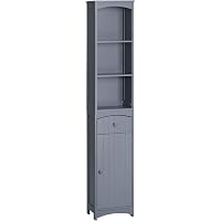 Meuble Salle De Bain HOMCOM Bambou - Armoire Rangement 3 Étages Portes Lattes | 63x30x138 Cm