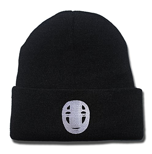 YINGMIN Japanese Anime Hayao Miyazaki Spirited Away No Face With Mask Logo Beanie Fashion Unisex Embroidery Beanies Skullies Knitted Hats Skull Caps