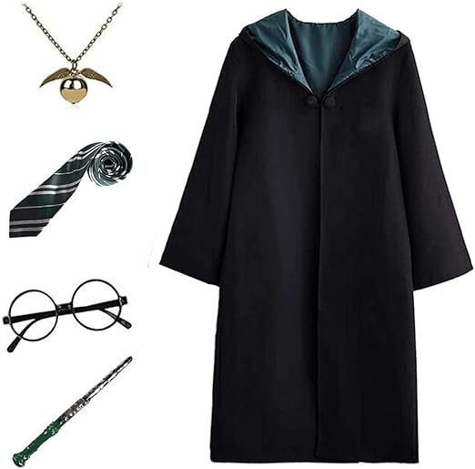 Amazon Co Jp Kosplay ハリーポッター 衣装 スリザリン キッズ 衣装5点セット ローブ ネクタイ 魔法の杖 眼鏡 ネックレス 道具 クリスマス コスチューム コスプレ衣装 変装 仮装 制服 ハロウィン 男の子 女の子 ホビー