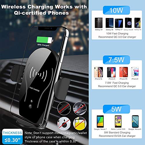 itkidboy Car Cigarette Lighter Wireless Charger, Phone Holder Mount Infrared Smart Sensing Automatic Clamping 11W Qi Fast Wireless Charging Cradle for Cell Phone Dual USB (Black)