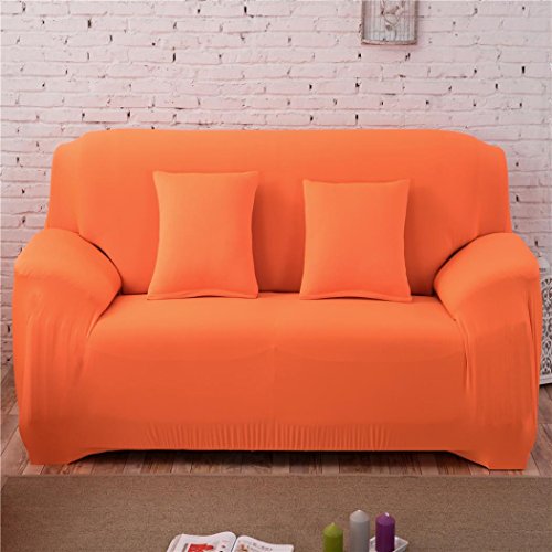 Gotd Single Sofa Couch Slipcover Stretch Covers Elastic Fit Fabric Settee Protector Solid Color, Suitable for sofa size: 145-185cm (Orange)
