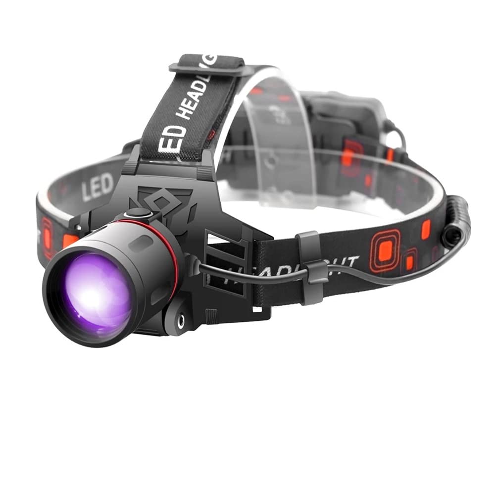 WESLITE Black UV Head Torch, Rechargeable Purple Head Light with 395nm Ultraviolet Light, Zoom UV Torch for Night Fishing, Auto Oil HVAC Leaks, Scorpions