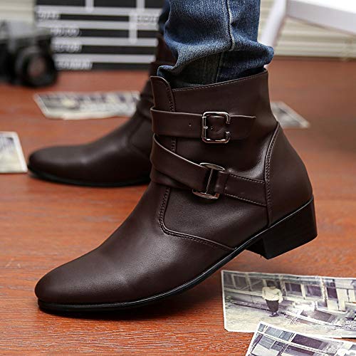 kaifongfu Ankle Boots Shoes Men PU Leader Motorcycle Ankle Shoes(Brown,46)