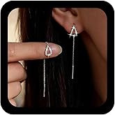 Xduargs Boho Crystal Teardrop Threader Earrings Gold Bar Threader Chain Earrings Long Tassel Chain Earring CZ Tassel Drop Earring Jewelry for Women