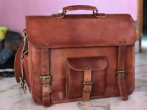 Handmade Leather Unisex Real Leather Messenger Bag for Laptop Briefcase Satchel 13 INCH ...