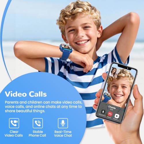 RUXINGX Reloj Inteligente Niño, Smartwatch Niños con GPS y Videollamadas, Teléfono, Chat de Voz, SOS, Modo Escuela, Cámara, Podómetro, Monitor de Sueño, IP68 Impermeable Regalo Niñas y Niños, Azul