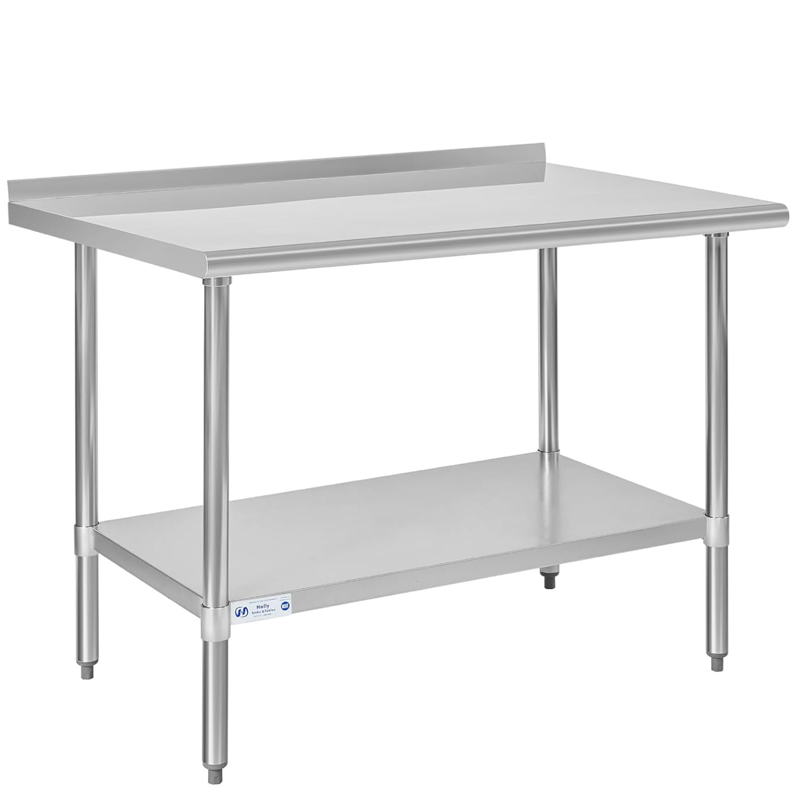 Photo 1 of Hally Stainless Steel Table for Prep & Work 30 x 48 Inches, NSF Commercial Heavy Duty Table with Undershelf and Backsplash for Restaurant, Home and Hotel