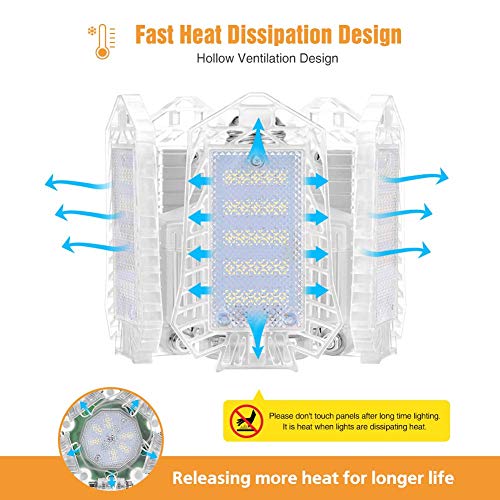 1 Pack LED Garage Light, ISKYDRAW 100W E26 Deformable LED Garage Ceiling Lights, 10000LM Garage Lighting with 5 Adjustable Panels,LED Shop Lights for Garage, Warehouse, Workshop, Basement, Barn