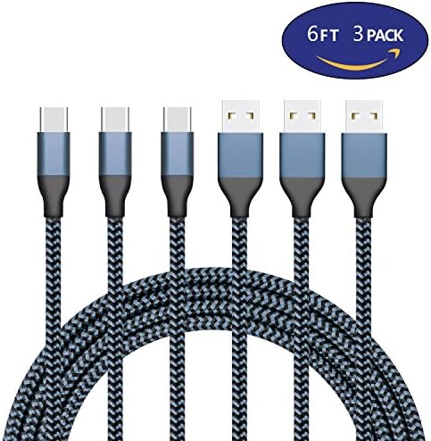 USB Type C Cable, VOMELON Durable Braided Fast Charging Cable 3 Pack 6FT USB C Cable Charger Cord For Galaxy S8, S8+, Macbook, Nintendo Switch, SONY XZ, LG V20 G5 G6, Htc 10,And More-Black+Gray