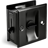 HOMOTEK Privacy Sliding Door Lock with Pull - Replace Old Or Damaged Pocket Locks Hardware Quickly and Easily, 2-3/4&rdquo;x2-1/2&rdquo;, for 1-3/8&rdquo; Thickness Door, Black