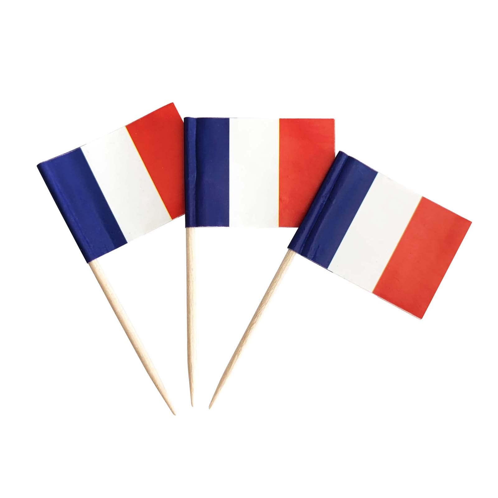 Photo 1 of 100 Pack French Flag France Toothpick Flags, Cocktail Picks Mini Stick Cupcake Toppers Country Picks Party Decoration Celebration Cocktail Food Bar Cake Flags (French)
