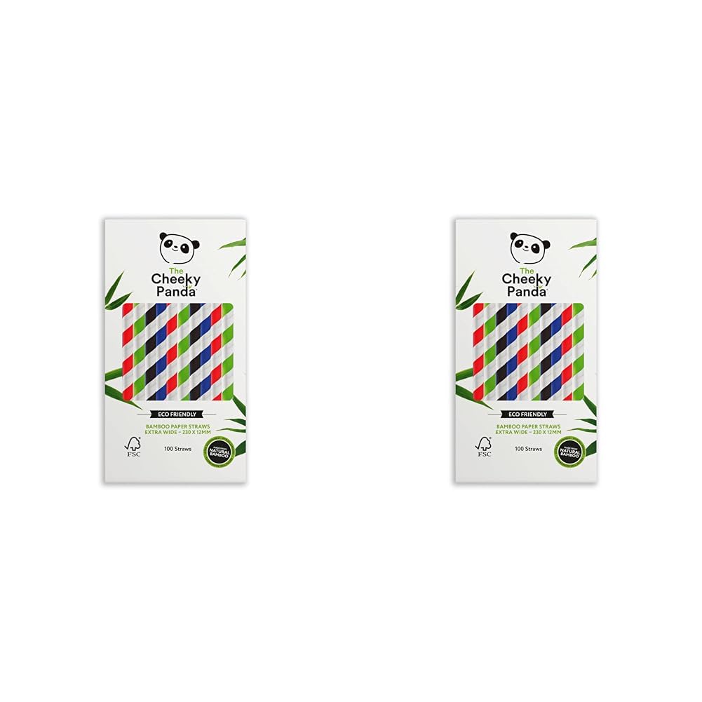 The Cheeky Panda Bamboo Paper Bubble Tea Straws | 100 Multicoloured Wide Drinking Straws | for Boba Tea, Milkshakes and Smoothies (Pack of 2)