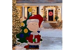 TISYOURSEASON 42-Inch Peanuts Hammered Metal Charlie Brown with Christmas Tree Christmas Decoration