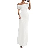 SOLY HUX Women's Off The Shoulder Color Block Bodycon Fishtail Long Maxi Dress Party Cocktail Outfits