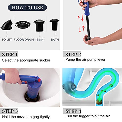 ETERNA Air Drain Blaster, Sink Plunger, Air Power Toilet Plunger,Manual Pump Cleaner,Pipe Blaster,High Pressure Plunger for Bath/Toilet/Sink/Floor Drain/Kitchen Clogged Pipe