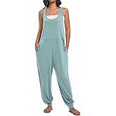 Btaiuo Women's Summer U Neck Jumpsuit Casual Sleeveless Overalls Loose Long Pants Comfortable Rompers with Pockets
