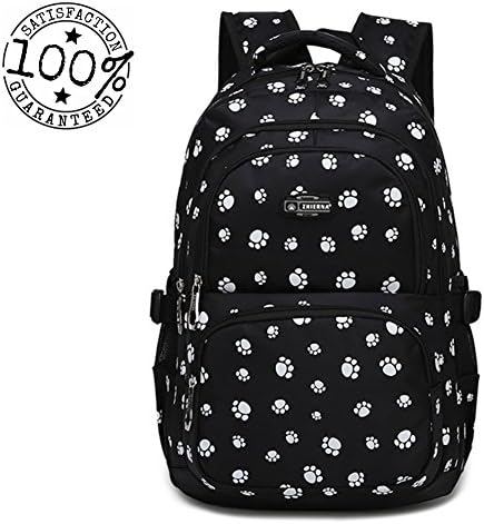 LLygezze Waterproof Backpack Labtop Bag Cute Dog Footprints Pattern for Boys Girls Schoolbag (Black)