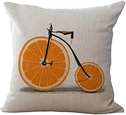 Miracle Dec Fruit Bicycle Pattern Linen&amp;Polyester Square Throw Pillow Covers Cushion Cases Textured (17"x17", Orange&amp;Black)