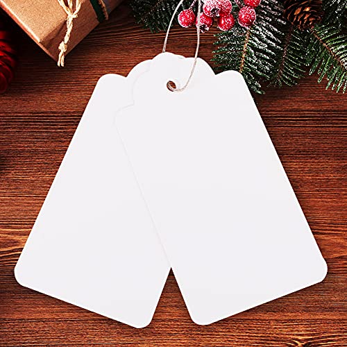 SallyFashion Kraft Paper Tags, 100 PCS White Gift Tags 2X4 Inches Craft Hang Tags with Free 100 Root Natural Jute Twine for Gifts Arts and Crafts Wedding Holiday