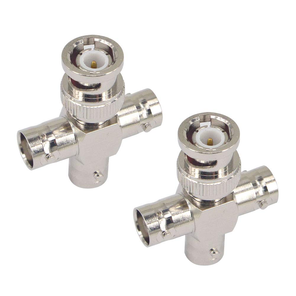 RF Coax Splitter Video Adapter Connector 4-Ways BNC Adapter BNC male to 3 Ways BNC female Nickel-Plated for SDR Ham Radio Baofeng Handheld Radio Electronics CCTV Systems Pack of 2