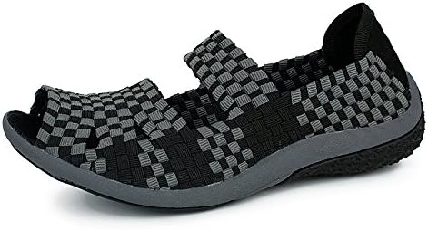 EnllerviiD Women Open Toe Mary Jane Flats Comfort Walking Shoes Slip On Weave Sandals