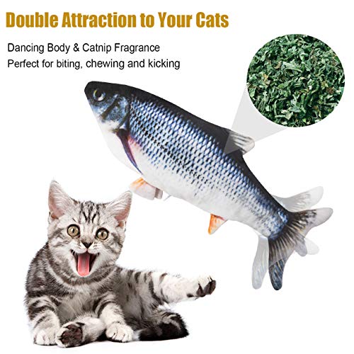 Senneny Electric Moving Fish Cat Toy, Realistic Plush Simulation Electric Wagging Fish Cat Toy Catnip Kicker Toys, Funny Interactive Pets Pillow Chew Bite Kick Supplies for Cat Kitten Kitty (Catfish)