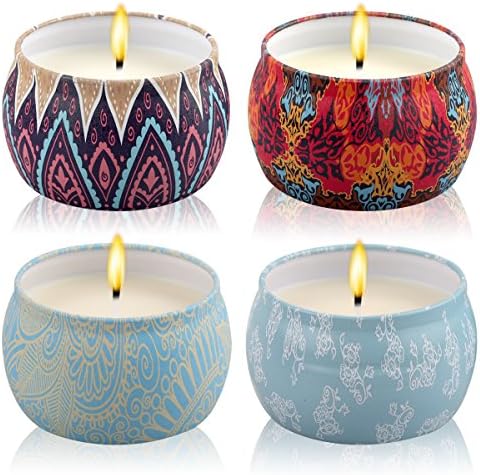 Scented Candles Gift Sets Jasmine Gardenia Rose Lavender Fig 4 Oz Big Eco-Friendly Pure 100% Soy Wax Cubes Naturals Aromatherapy Travel Tin Candles,4-Pack or Aromatherapy, Weddings, Party Favors