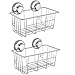 SANNO Suction Cup Shower Caddy,Bathroom Caddies Adhesive Pads Deep Large Basket Shelf,Bath Organizer Kitchen Storage Basket for Gel Holder Shampoo, Conditioner -2 pack