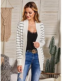 Tutorutor - Chaqueta de manga larga con bolsillos para mujer, diseño de rayas, parte delantera abierta