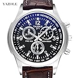 KIOP Men's Luxury Fashion Faux Leather Mens Blue Ray Glass Quartz Analog Watches