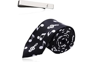 Piano Tie Clips Music Note Necktie for Boys Men Painter Birthday Gifts for Husband Son Skinny Ties And Tie Clip Set