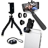 Eye-Pro iPhone Camera Accessories Lens Kit: Fisheye Wide Angle Macro Lenses, Remote Shutter, Selfie Stick, Flexible Tripod &amp; Phone Mount fits iPhone 4 4s 5 5s 6 6s 7 iPad Samsung &amp; Android Smartphones
