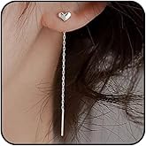 Vintage Gold Heart Threader Earrings for Women,Silver Chain Duster Earrings Long Tassel Chain Love Dangle Earrings,Simple Everyday Jewelry Gifts