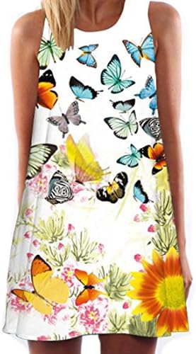 Maaax Womens Casual Sleeveless Print Butterfly Crewneck Dress White XL