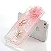 iPhone SE Case,iPhone 5S Case,iPhone 5 Case - Mavis's Diary 3D Bling Handmade Pink Love Heart Flowing Liquid with Flower Butterfly Shiny Diamond Clear Hard Cover with Cute Dust Plug & Crystal Pen